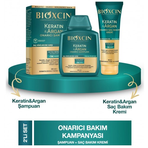 Bioxcin Keratin & Argan Şampuan 300 ml + Keratin Argan Saç Bakım Kremi